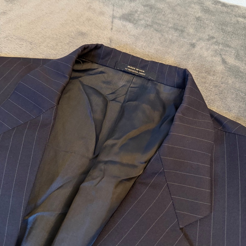 Hart Schaffner Marx Gold Trumpeter Suit Jacket Mens 50 R Navy Pinstripe Wool - Picture 2 of 10